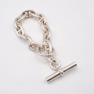 HERMES Logo Chaine D'ancre MM Chain Bracelet 14 Link Silver Ag925 385LC607